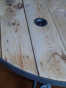 table touret ardoise palette vintage detail cerclage acier recup factory