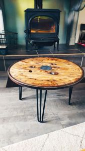 table basse touret pied épingle 150€ diam 75 cm vintage style indus loft